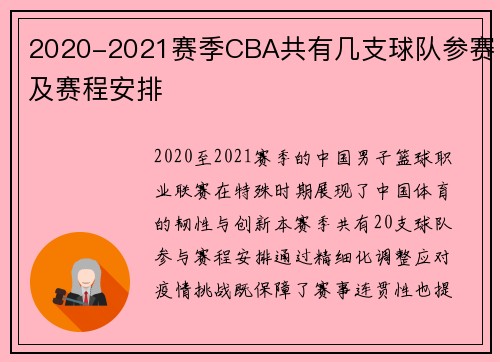 2020-2021赛季CBA共有几支球队参赛及赛程安排