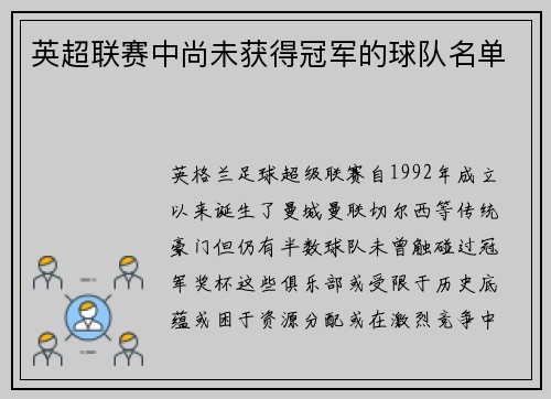 英超联赛中尚未获得冠军的球队名单